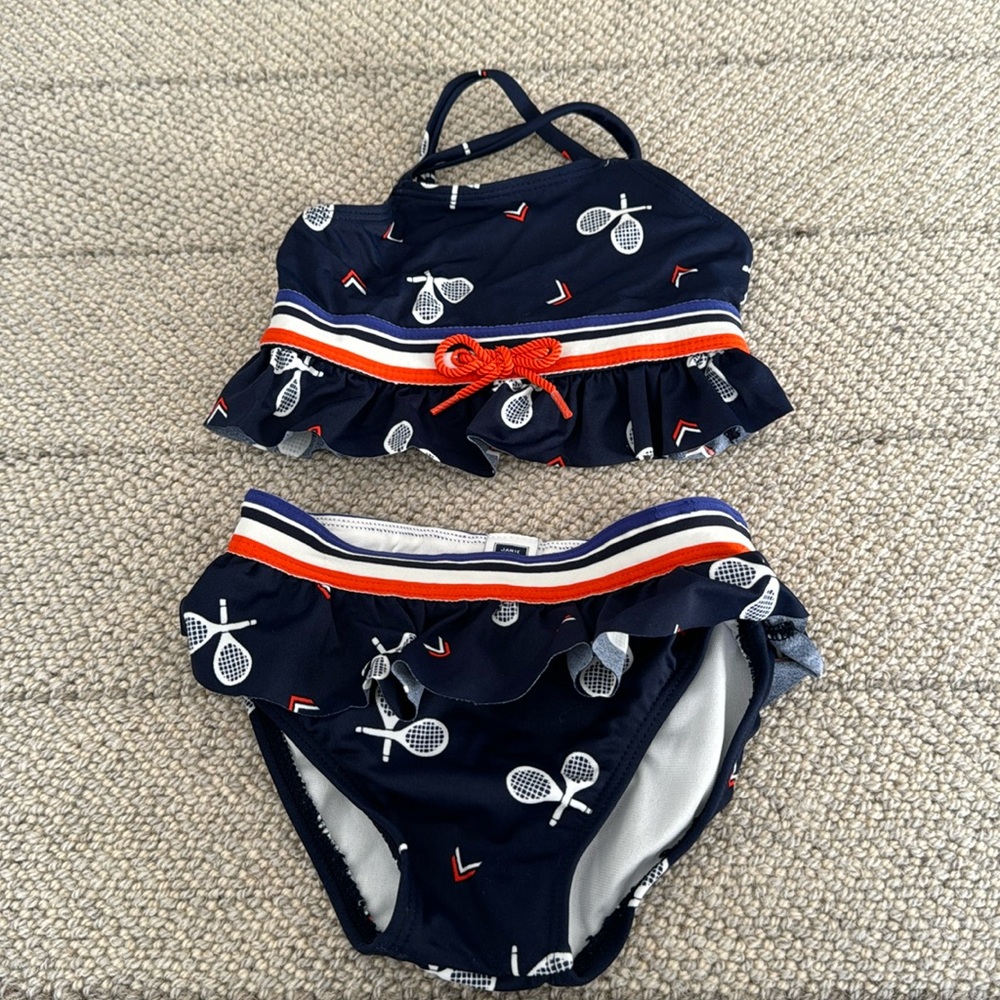 Janie and Jack tennis motif baby 18-24m bikini navy and white